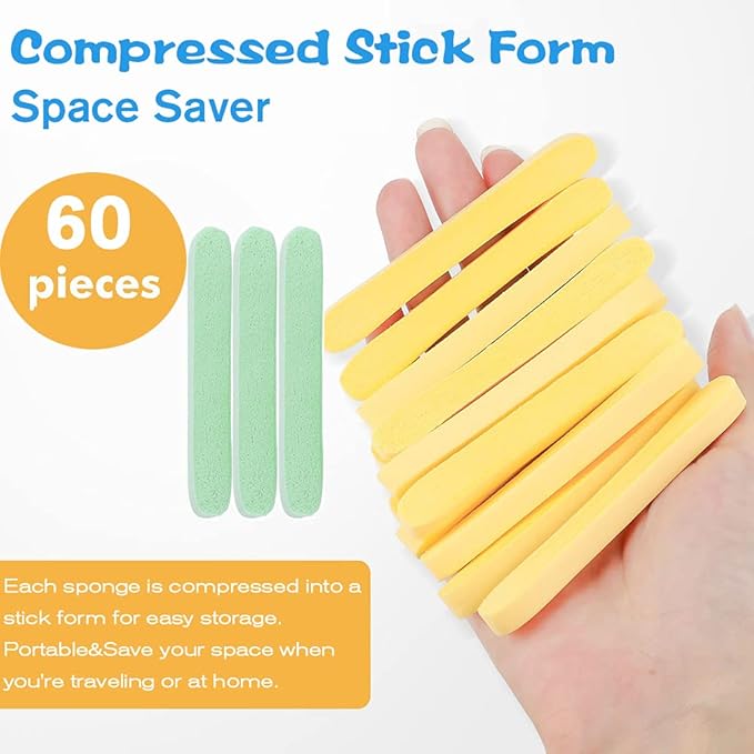 Tegelrying Facial Sponge Compressed,60 Pcs PVA Professional Makeup Removal Wash Round Face Sponges Spa Pads Exfoliating Cleansing for Women,Yellow,Green