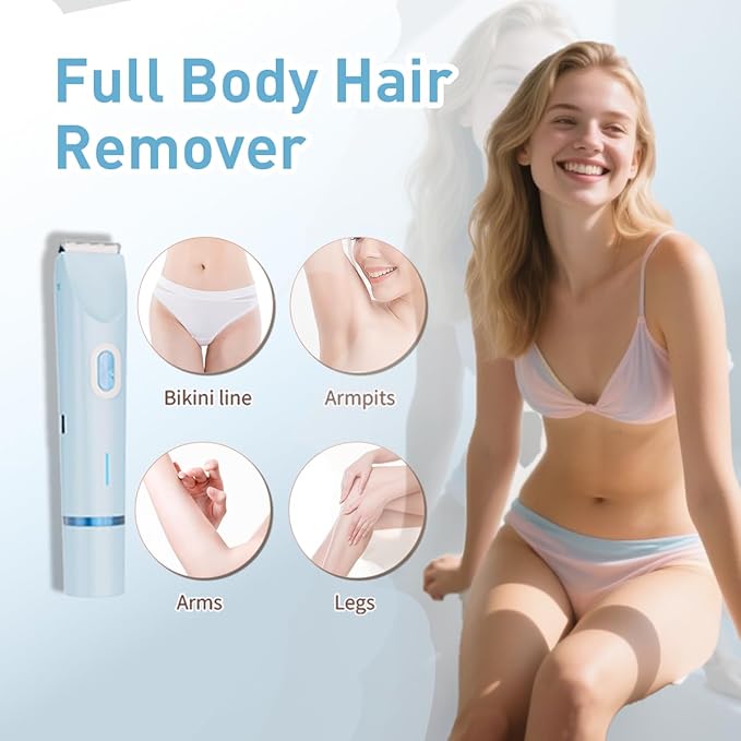 Bikini Trimmer for Women,2-in-1 Electric Razors for Womens with Painless Ceramic Blades,Waterproof Wet & Dry Use,Rechargeable Dual Head Electric Shaver for Pubic Legs Underarm Face Hairs& Body