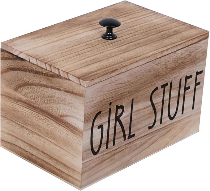 3 Compartments Pad and Tampon Organizer, Wooden Menstrual Care Storage Box, Girl Stuff Design Sanitary Napkin Storage Container, 7.9x5.1x5.1inches