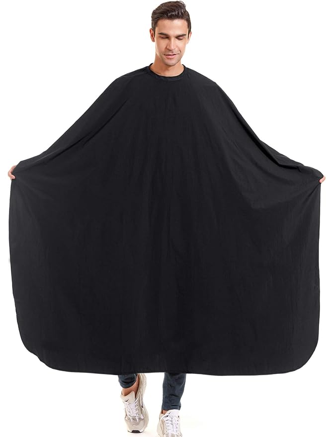izzycka Nylon Barber Cape 64"x56" Waterproof Salon Large Hair Cutting Cape Haircut for Men with Adjustable Snap Closure Color Capes Professional Stylist Hairdresser Apron Adults Unisex Black