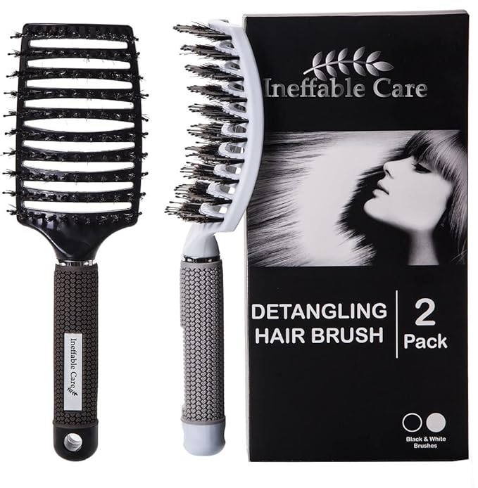 Boar Bristle Hair Brush set – Curved and Vented for Wet and Dry Detangling Hair Brush for Women Long, Thick, Thin, Curly & Tangled Hair Vent Brush - Stocking Stuffers Gift kit