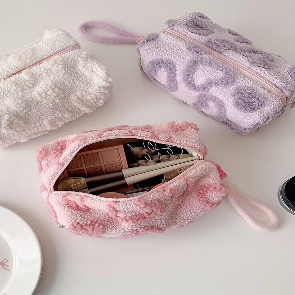 SxoSyo Plush Makeup Bags, Cosmetic Cases, Pink Heart