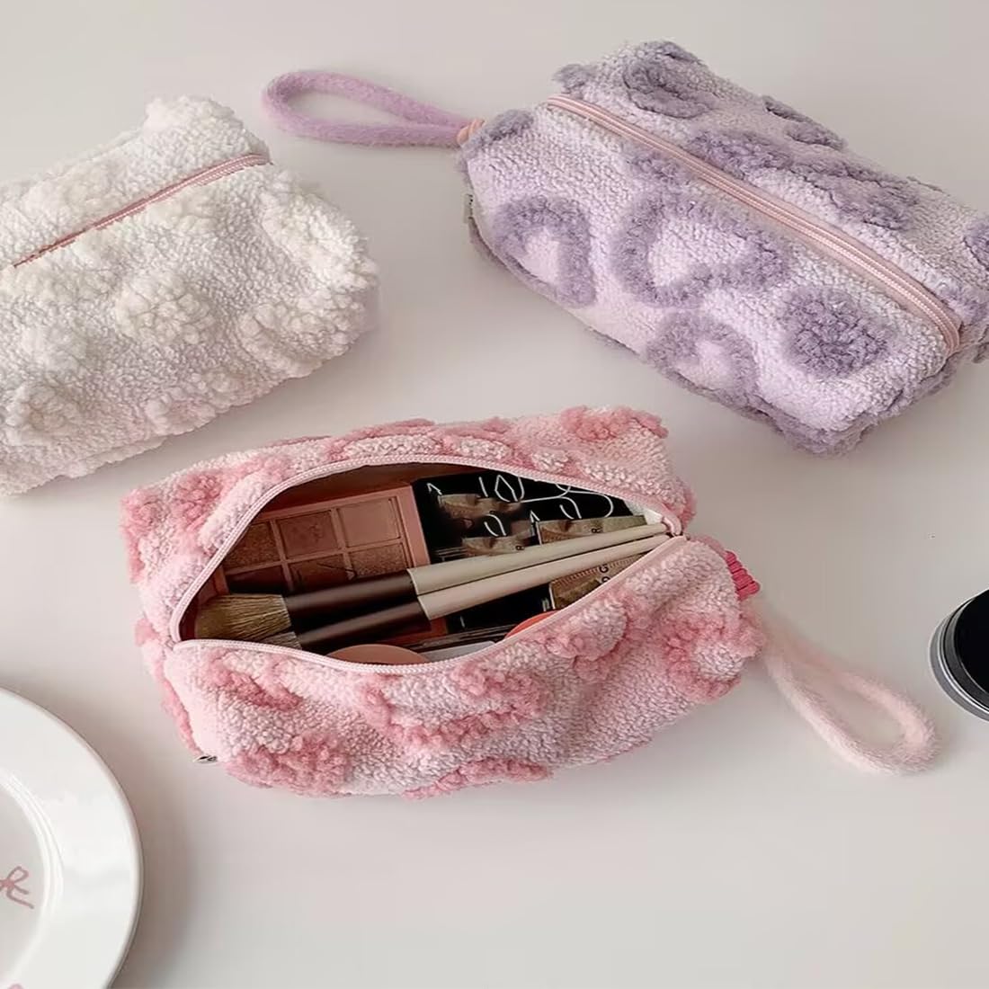 SxoSyo Plush Makeup Bags, Cosmetic Cases, Pink Heart