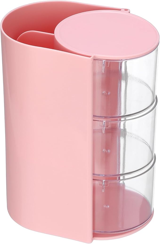GUSHBIN Hair Accessories Organizer with Hair Brush Holder Spinning Cosmetic Storage Case for Makeup Sponge Plastic Desktop Organizer, 3-Layer Pink