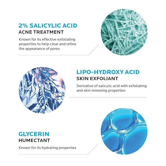 La Roche-Posay Effaclar Medicated Gel Cleanser,2% Salicylic Acid Cleanser + LHA + Glycerin,Foaming Acne Face Wash,Helps Clear & Prevent Acne Breakouts,Oil Free,Targets Excess Oil,(Pack of 2)
