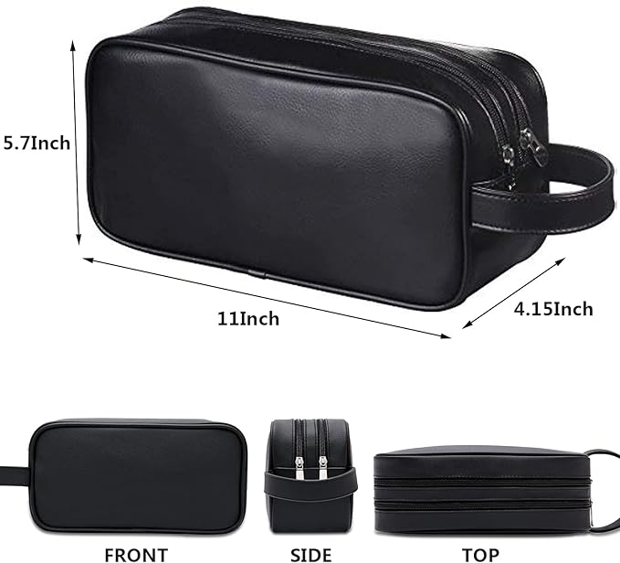 HappyDavid Soft PU Leather Zipped Travel Toiletry Bag Mens Ladies Supply Toiletry Bag Case(Black)