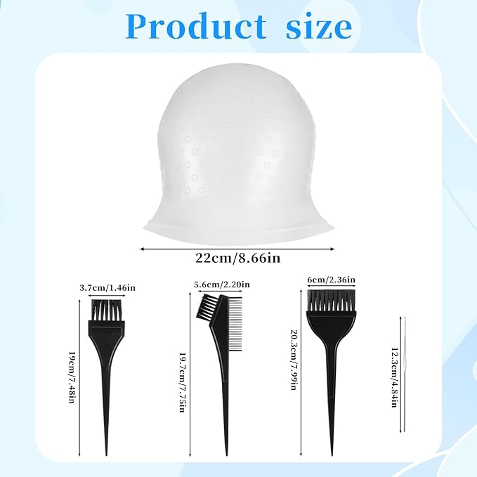 SHENLIU Punched Silicone Highlight Hair Cap with Needle Brushes Set,Reusable Highlighting Poked Hole Hooks for Salon Color Hairdressing Dyeing Staining Tools for Women Men(White)