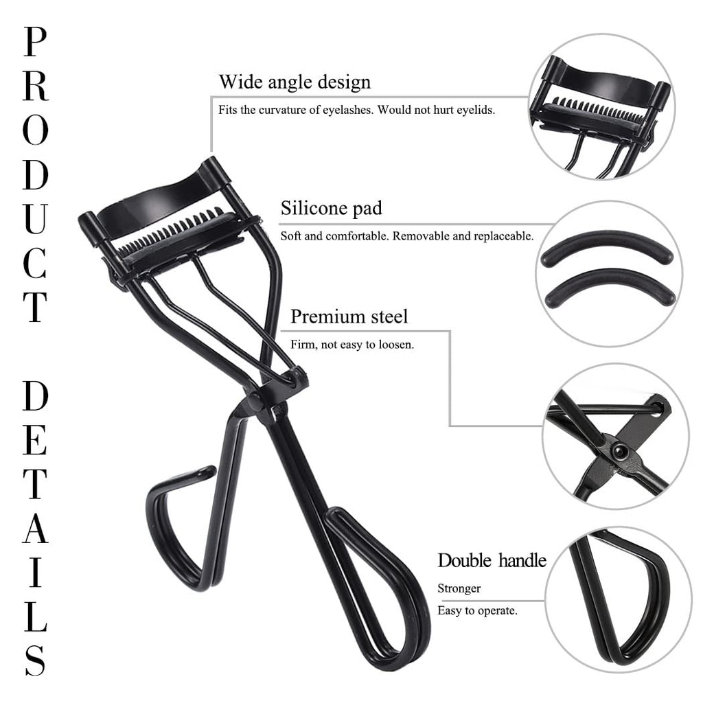 Uranian Eyelash Curlers with Built-in Comb Beauty Eyelashes Curlers Eyelash Cliper with 2 Replacement Silicone Refill Pads Premium Lash Curler Makeup Tool for Women and Girls (2 Black-Black Comb)