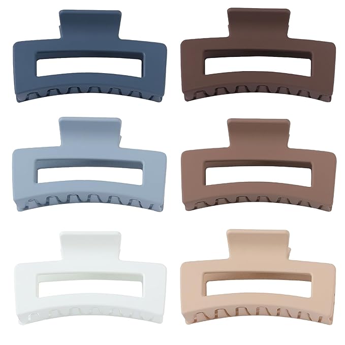 Sisiaipu Hair Clip, 3.5 Inch Medium Hair Claw Clips 6 Pack for Women - Brown, Blue, Beige, White, Square, Rectangle, Banana, Jaw Styles