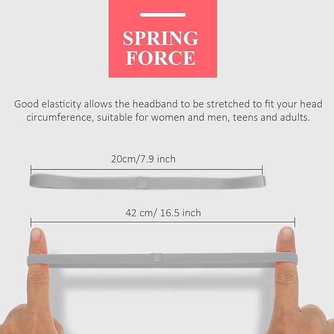 Bememo 4 Pieces Thick Non-Slip Elastic Sport Headbands Hair Headbands for Women and Men (Black, Gray, White)