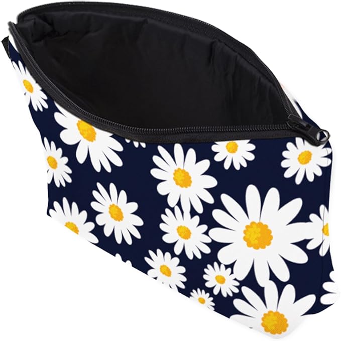 Aiphamy Cute Travel Makeup Bag Cosmetic Bag Small Pouch Gift for Women (Daisy Dark Blue)