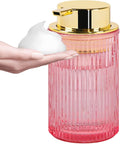 Tonxus Foaming Soap Dispenser, 12 Oz Pink Glass Foam Hand Soap Dispenser, Refillable Glass Foam Pump Bottle Container Decorative Slim Ribbed Bottle for Bathroom and Kitchen