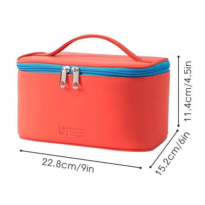 Meiyuuo Travel Makeup Bag for Women, PU Leather Cosmetic Bag, Red