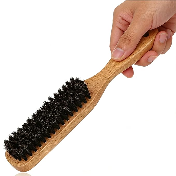 JsqFogey Men's Boar Bristle Hair Brush, Natural Wood Handle Grooming Brush for Daily Styling, Beard & Hair Detangling, Perfect for Pompadour & Slick Back Hairstyles