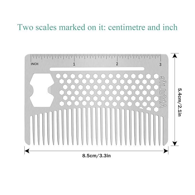 AhfuLife Stainless Steel Metal Hair&Beard Comb - Anti-Static Dual Action Beard Comb - Credit Card Size Combs Perfect for Wallet and Pocket - Presented in Gift Box