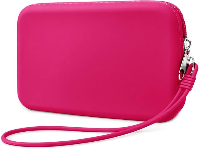 FFpaw Silicone Small Makeup Bag Pouch for Purse, Travel Toiletry Bag Cute Portable Cosmetic Bag Waterproof Makeup Storage Bag Mini Zipper Makeup Organizer (Small Rose)