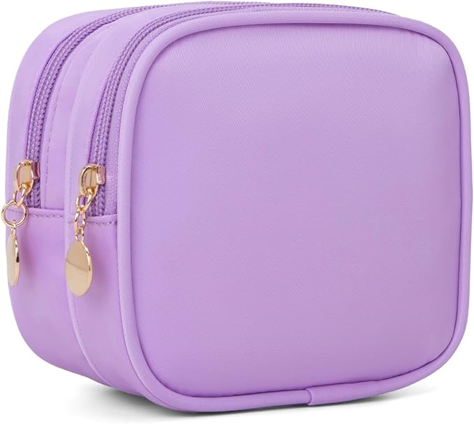XIAOLER Small Makeup Pouch, Double Zipper Cosmetic Bag, Travel Makeup Bag, Cute Makeup Bag for Purse, Mini Toiletry Bag (lilac)