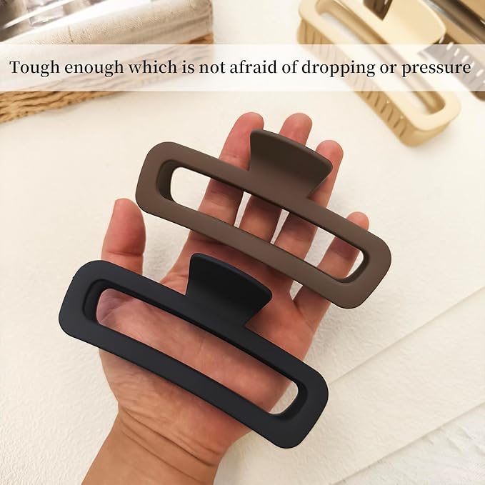 Nalodu 5 Inch Large Hair Claw Clips, No Slip Matte Square XL Hair Clips for Thick Long Curly Hair, Women's Big Rectangle Strong Clips, 4 Pack
