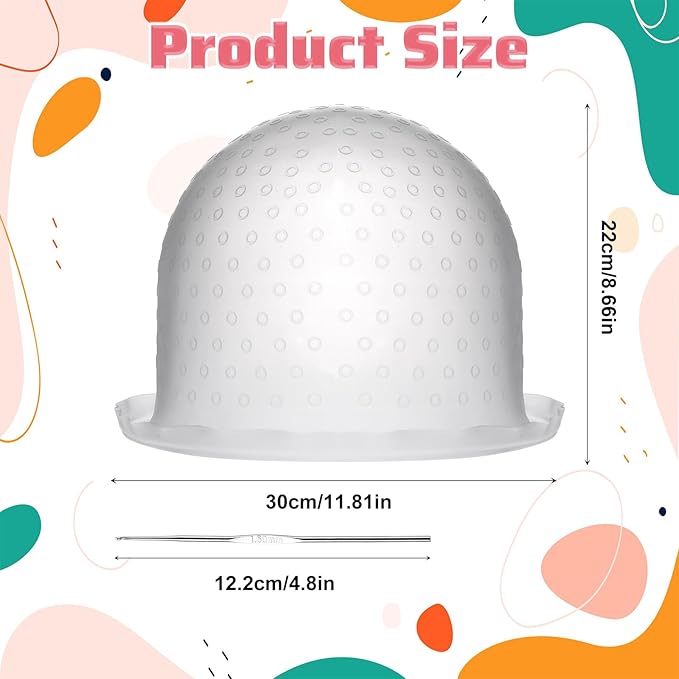 MBAIYO Punched Silicone Highlight Hair Cap with Needle, Professional Reusable Highlighting Poked Hole Cap for Color Hair Salon Hairdressing Dyeing Staining Tools for Women and Men (White)