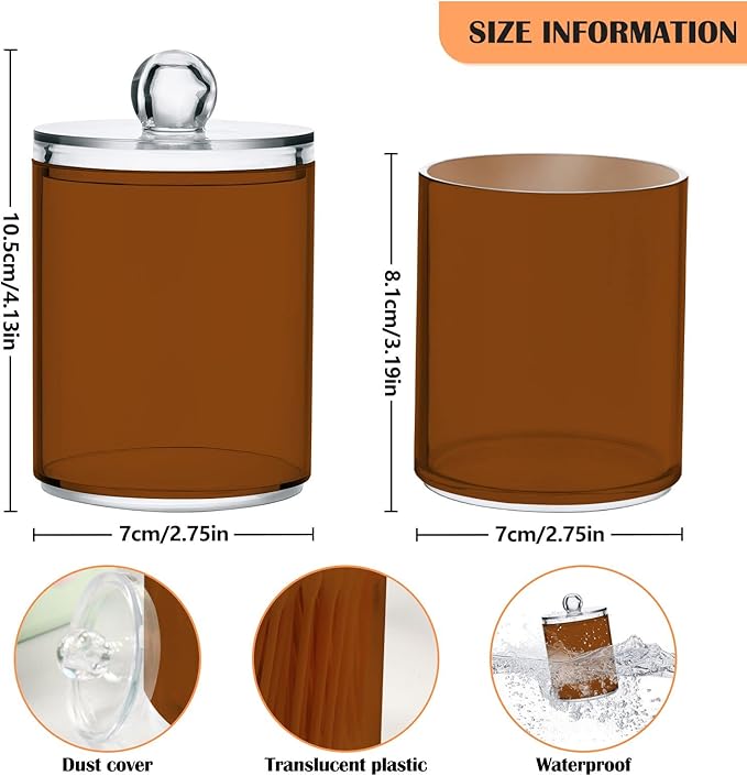 Saddle Brown Qtip Holder Organizer Dispenser Cotton Swabs Cans Plastic Jars with Lid Set 4 Pack Bathroom Storage Canister for Cotton Ball Floss Cotton Pads