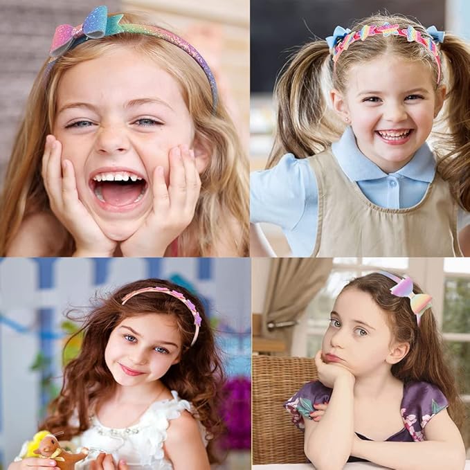 6 Pack Girls Headbands Glitter Kids Hair Accessories Bow/Heart/Star Shaped Sweet Hairband For Toddler/Girls/Teens