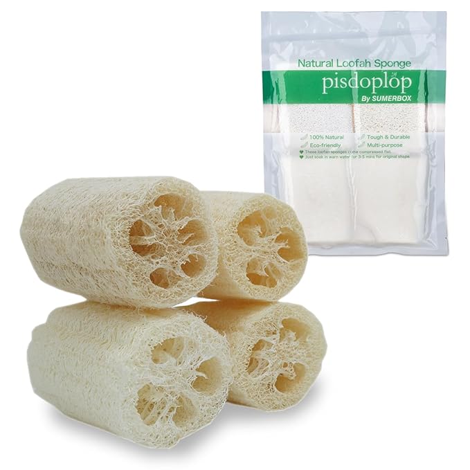 pisdoplop Natural Loofah Exfoliating Body Sponge Scrubber, 4 inch-Long Organic Loofa Luffa Plant-Based for Men & Women Skin Care Bath Shower Cleaning, Natural Sponges for Dishes