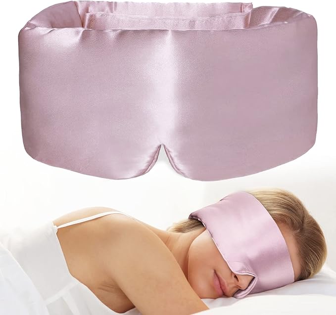 iCooBreeze 100% Natural Silk Eye Mask for Women Men, Soft Pressureless Cooling Blackout Eye Covers for Sleeping, Large Size Sleep Mask fits All Heads Adjustable, 1PC, Lotus Pink
