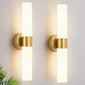 Wall Sconces Set of Two, Modern Bathroom Sconces Wall Lighting with Milky White Glass, Brushed Gold Sconces Wall Decor Set of 2 for Bathroom Mirror Bedroom Living Room Hallway (HARDWIRED)