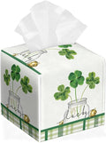 Lucky Clover Tissue Box Cover Leather Tissue Box Holder Square Facial Paper Organizer Dispenser for Bathroom Kitchen Bedroom Vanity Countertop Night Stands