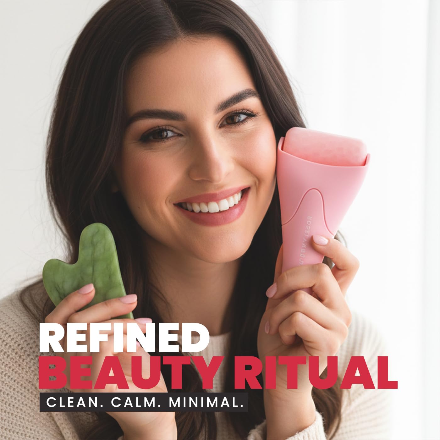 ROSELYNBOUTIQUE Ice Roller for Face & Gua Sha Facial Tools - Wrinkles Fine Lines Puffiness Massager Facial Skin Care Guasha Tools Self Care Gifts for Men Women (Pink)
