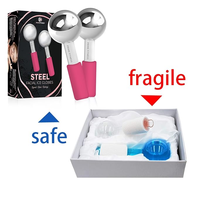 Ice Globes for Facials | Unbreakable Steel Cooling Roller | Cryo Sticks for Face | Massager for Face Neck & Eyes | Skin Care for Dark Circles, Puffiness, Wrinkles, Collagen Production (Pink)