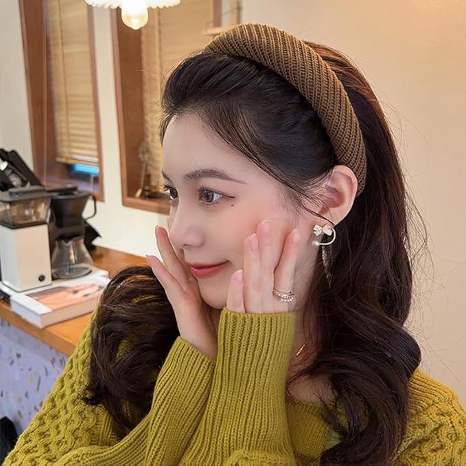 DOXISHRUKY Headbands for Women Wide Knitted Hairbands Fashion Non Slip Headband for Women's Hair Cute Solid Colors Hair Accessories 4pcs
