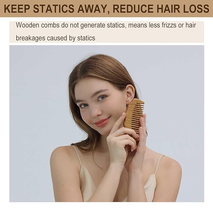 Moreinday 2 Pack Wooden Comb, Beard Comb for Men, Hair Combs for Women