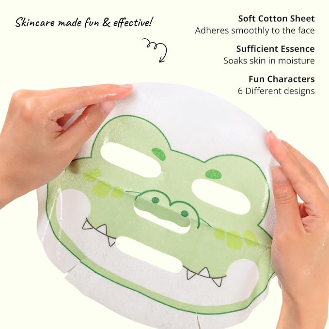 Epielle Character Face Mask Wild Kingdom 6 Pack, Fun & Effective Korean Skin Care, Spa Party Favors, Birthday Gifts for Women, Self Care Gifts