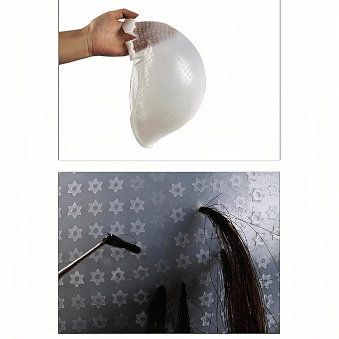 Hair Coloring Highlighting Cap, Silicone Highlight Cap Pull Through Caps Hair Coloring Cap without Hook, Hair Highlighting Kit Gloves and Brush for Salon Tools