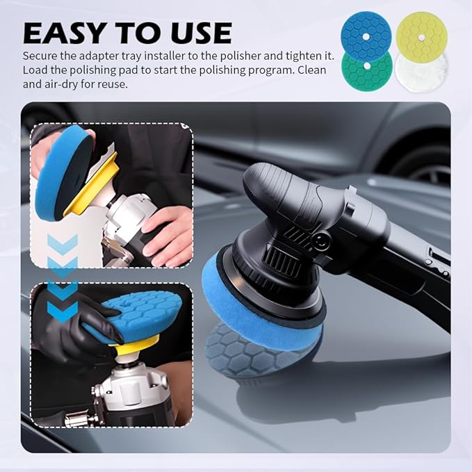 5PCS 6 Inch Polishing Pads Kit Sponge & Polyester,Heavy Duty Reusable Car Buffing Pads Kit for Car Paint/Body,Hook and Loop Buffer Pad Fit 5 Inch Adapter Cars Accessories