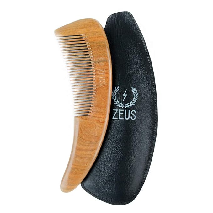 ZEUS Curved Sandalwood Beard Comb for Men in Gift Box with Sheath (M31)