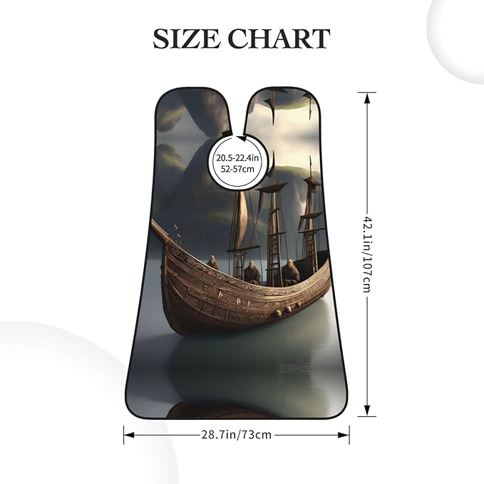 Nordic Pirate Ship Print Beard Bib Apron For Men, Beard Hair Catcher For Men Shaving Trimming,Beard Cape Cloth