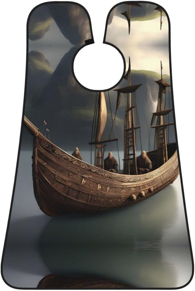 Nordic Pirate Ship Print Beard Bib Apron For Men, Beard Hair Catcher For Men Shaving Trimming,Beard Cape Cloth