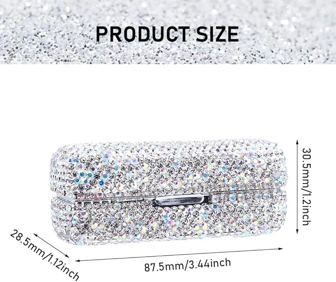 FuGuiHui Rhinestone Lipstick Case with Mirror Bling Crystal Lipstick Case 3.44x1.12x1.2in Diamonds Makeup Cosmetic Storage Box Holder for Purse(COLOR:White)