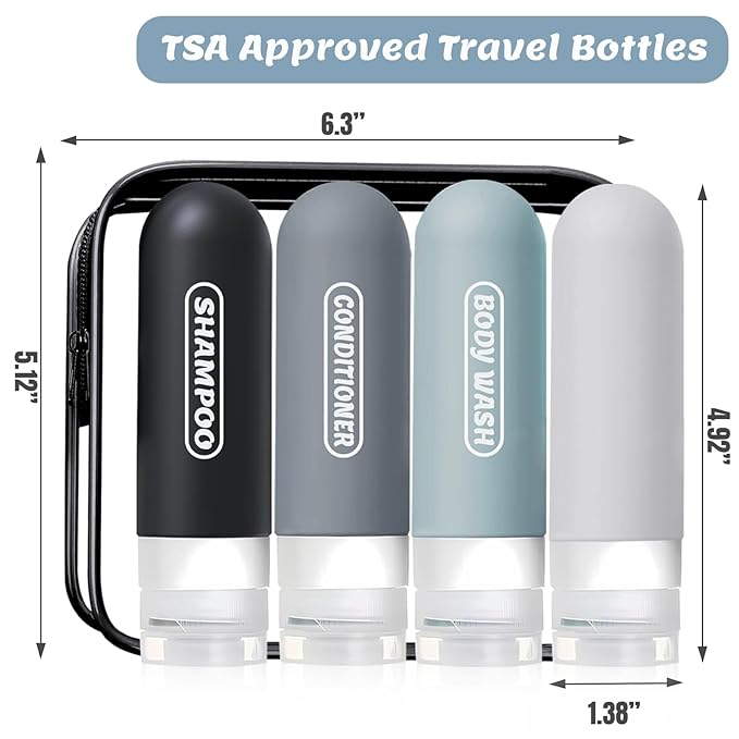 YNSHOUNA Pre-printed Silicone Travel Bottles for Toiletries 3oz