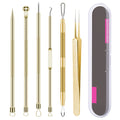 Pimple Popper Tool Kit 6 Pcs Blackhead Remover Acne Needle Tools Set Removing Treatment Comedone Whitehead Popping Zit for Nose Face Skin Blemish Extractor Tool - Gold