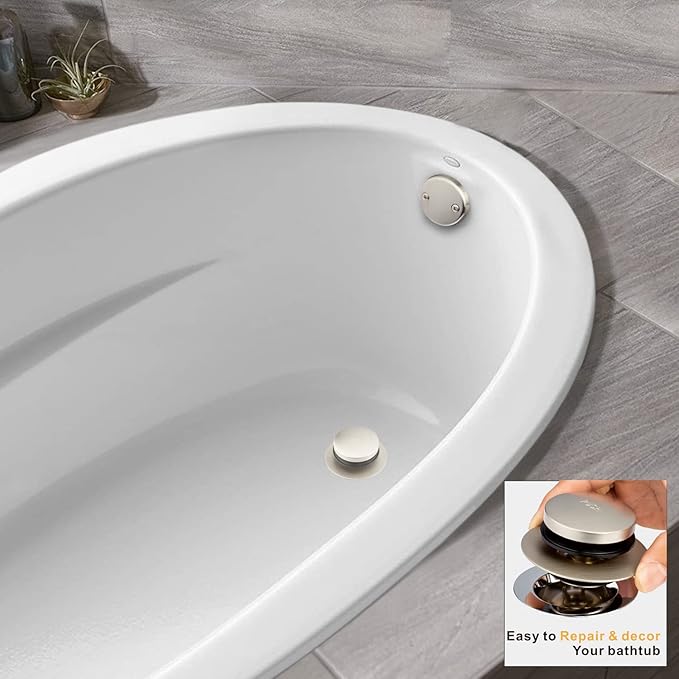 Artiwell Universal Tip Toe Bath Drain Stopper and Cover, Bathtub Drain Stopper, Replaces Lift and Turn, Tip-Toe and Trip Lever drains for Tub, EZ Installation and Clearing (Brushed Nickel)