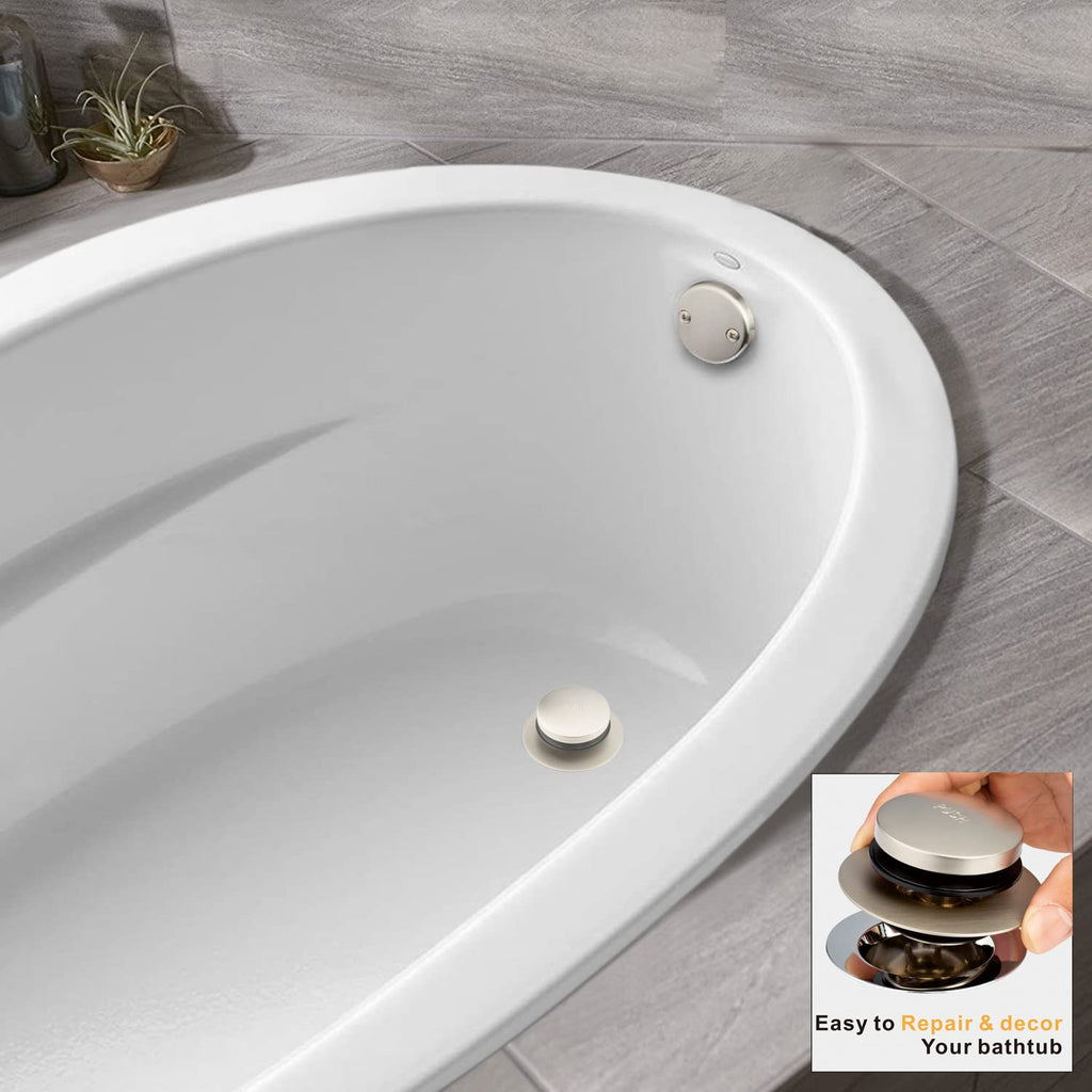 Artiwell Universal Tip Toe Bath Drain Stopper and Cover, Bathtub Drain Stopper, Replaces Lift and Turn, Tip-Toe and Trip Lever drains for Tub, EZ Installation and Clearing (Brushed Nickel)