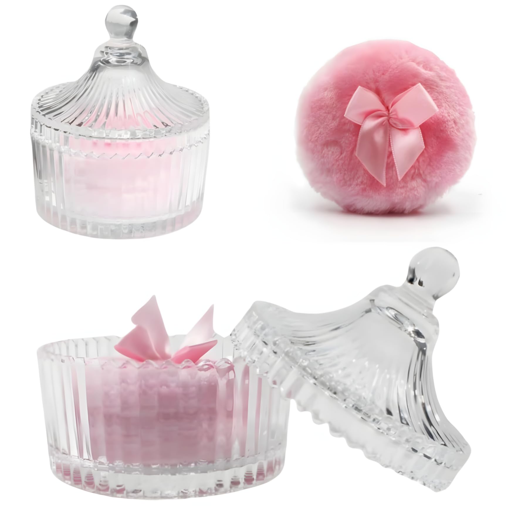 Habitable tree 2 Pcs Large Body Powder Puff and Container Powder Container with Puff Powder Puff Crystal Container Soft Washable Reusable Velour Face Body Glitter Powder Puff Wet Dry Makeup (Pink)