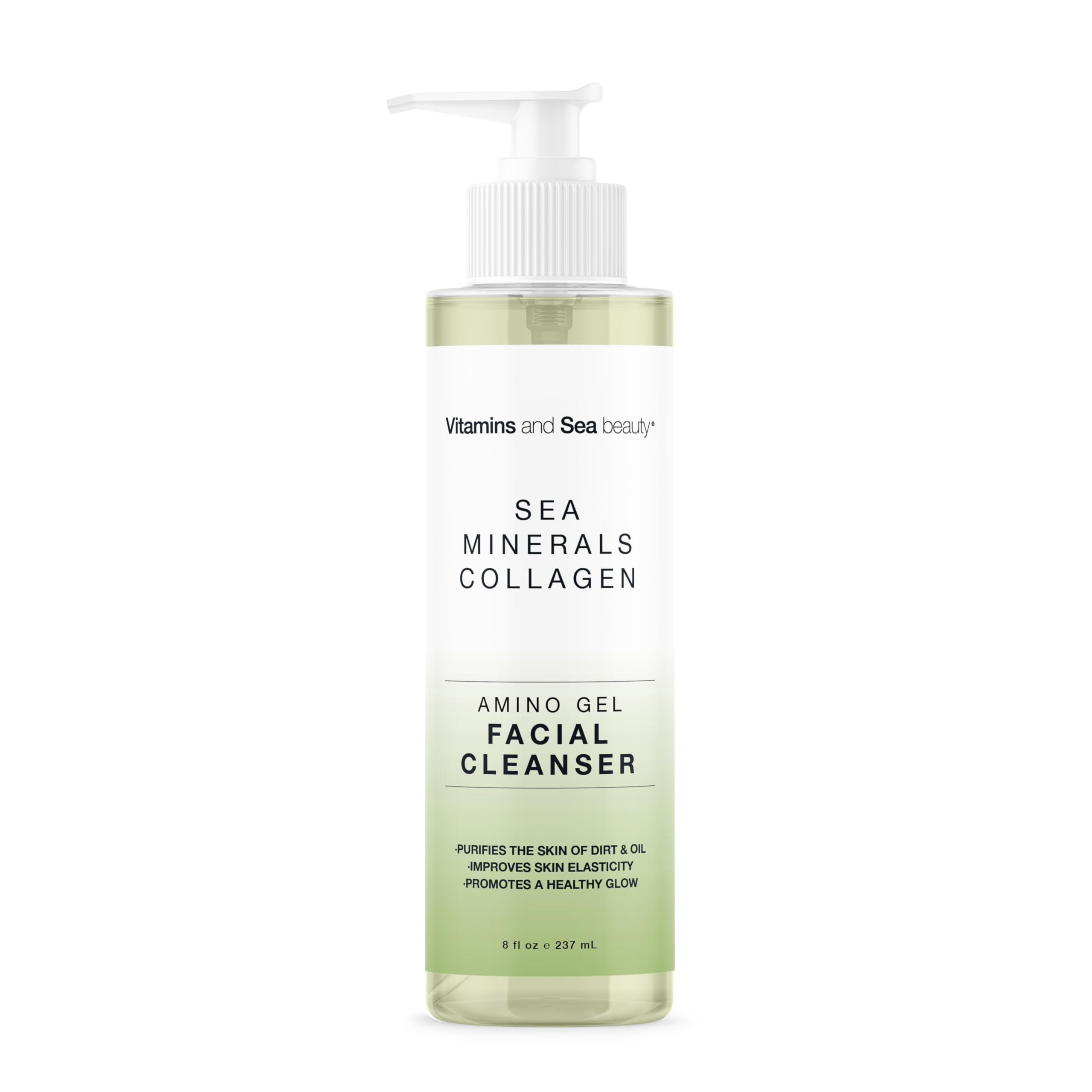 Amino Gel Facial Cleanser with Sea Minerals & Collagen – Radiance, Oil Control, and Elasticity – Vegan, Paraben-Free, 8 fl oz