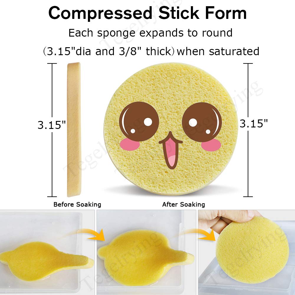 Facial Sponge Compressed,240 Count PVA Professional Makeup Removal Wash Round Face Sponge Pads Exfoliating Cleansing for Women,Yellow,Pink,Purple,Blue