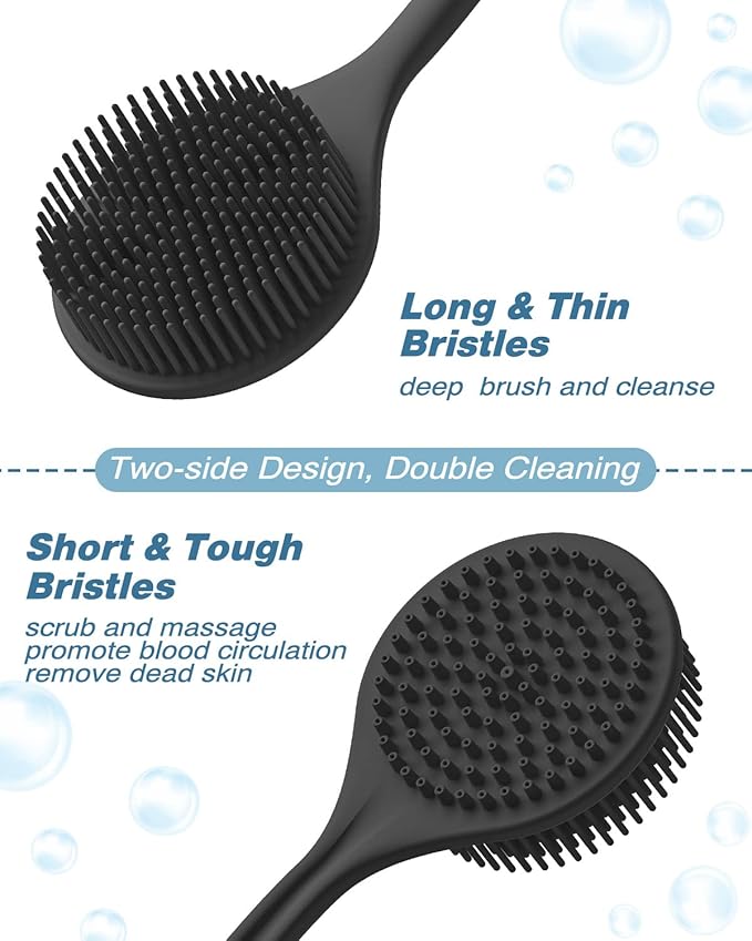 Manmihealth Silicone Back Scrubber & Shower Brush Set Thin Bristles