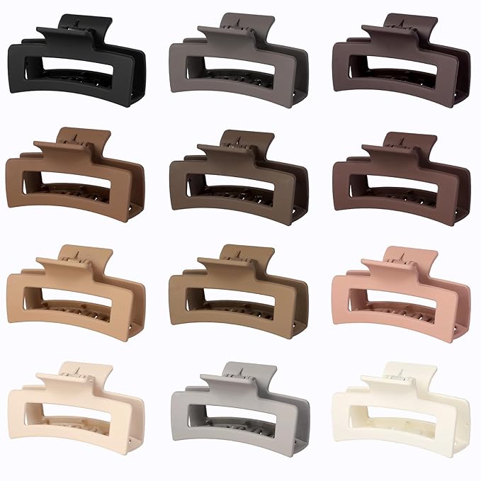 Sisiaipu 3.5 Inch Medium Hair Claw Clips 12 Pcs Square Claw for Thick and Thin Hair Rectangular Rectangle Hair Clips Jaw Clips Bulk Hair Accessories for women and Girls (Regular)