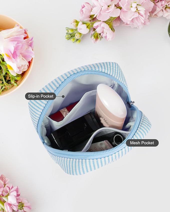 Small Makeup Bag, Mini Makeup Pouches for Purse Cute Cosmetics Bag Pouch with Slip-in Pockets Small Travel Toiletry Bag Makeup Storage Bag Lipstick Organizer Purse Essentials